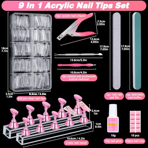 600PCS Clear Coffin Nail Tips Set, French Half Cover Fake Nail Tips Kit - color: French Half Cover Nail Tips Set