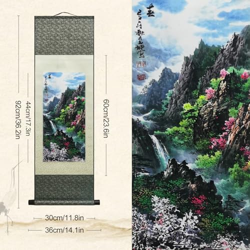 AtfArt Silk Scroll Painting, Asian Wall Art, Spring Landscape, 36.2x12in - color: F1(Spring)