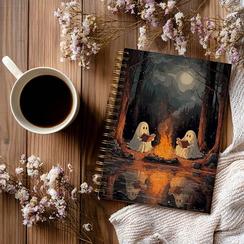 Notebook Journal for Women - A5 Spiral Notebook with Ghost in forest Design, Vintage Dark Romantic Ghost Wildflowers, Gothic Office & School Supplies, Unique Gifts for Women Birthday, Christmas (Black-Ghost2) - color: Black-Ghost2