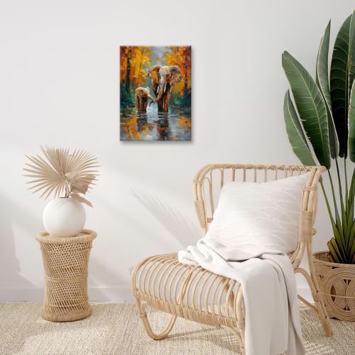 Elephant Wall Art Forest Canvas Wall Decor Pictures Paintings Prints Artwork Framed Decorations For Bathroom Bedroom Living Room Office Gifts 12" x 16" - color: Elephant, size: 16"L x 12"W