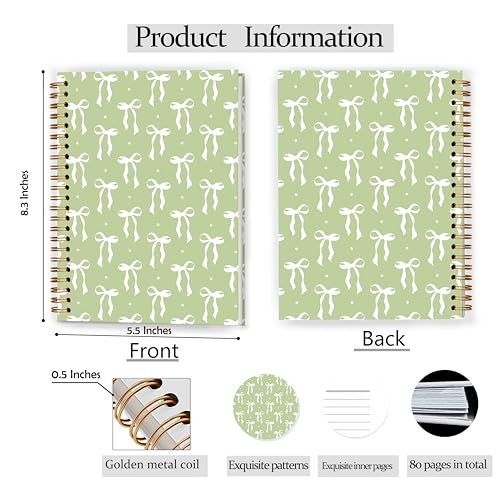 GDJIEGBC Sage Green Girly Coquette Bow Notebook 5.5x8.3in - color: Color-B