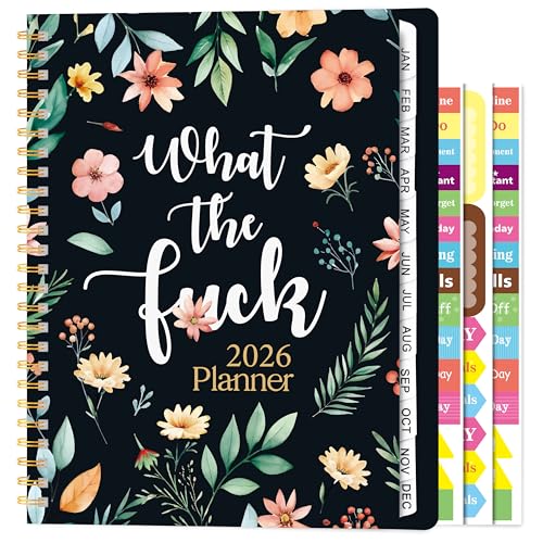 Xqumoi 2026 A5 Planner - What The Fuck Weekly and Monthly Planner Floral Writing Notebooks, Jan. 2026 - Dec. 2026, Hardcover Calendar with Tabs Stickers Back Pocket Twin-Wire Binding - color: Wildflower 2026, size: A5