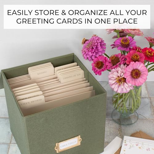 Beautiful Greeting Card Organizer Box With Dividers Holds Up to 300 Cards - color: Sage