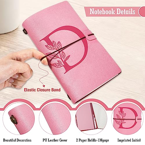 Personalized Journal Gift-Pink Initial Leather Journal+Heart Diamond Pen Set,Travel Notebook Diary Gifts,Refillable Notepads,Christmas,Birthday Gifts for Women Girls (7.9"x4.7") (D) - style: D