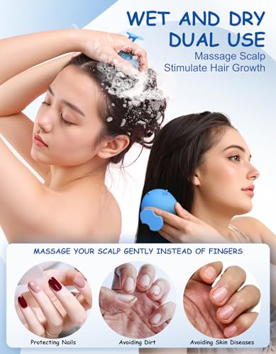 Shampoo Brush Scalp Massager, Silicone Hair Scrubber Wet & Dry, Blue - color: Blue