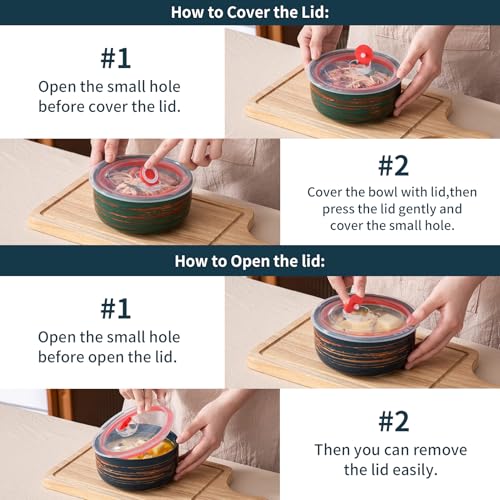 YUN TAO 23 OZ Ceramic Overnight Oats Containers with Airtight Lid, Microwave Safe Yogurt Food Storage Bowl for Oatmeal Soup Salad Ramen Meal Prep, Dishwasher Freezer Safe, Set of 4