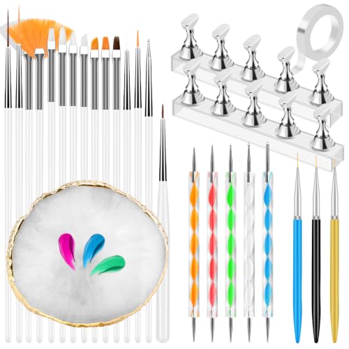 YOOVR 27-In-1 Nail Art Tools with Nail Stand Holder for Press on Painting - color: White