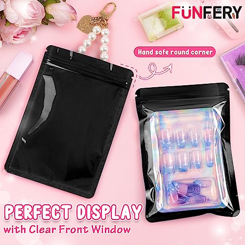 Funfery 100 Pack Resealable Bags Clear Holographic Bags,Smell Proof,Black - color: Black, size: 5.1x8.3 inch