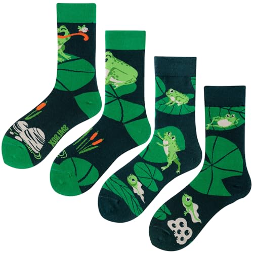 2 Pairs Cartoon Animal Crew Socks Fun Cotton Mid Calf Socks for Women - color: Frog