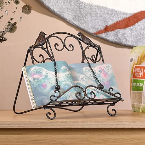Metal Cookbook Stand Clearance Recipe Book Holder for Kitchen (Birds/Vintage Scrolls, Bronze) - style: Birds/Vintage Scrolls