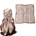 35 Inches Silk Head Scarf-Satin Hair Scarves Silk Bandana Scarf Headscarf for Women's Fashion Scarves - color: Large Floral Cashew Nut - Brown