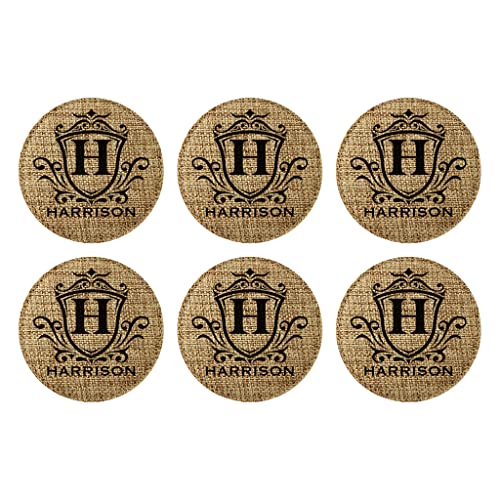 Smile Art Design Family Personalized Monogram COASTER Set of 6 with base Round Burlap Material Family Name Personalized Prints House warming Wedding Gift Dining Room Kitchen Rustic Decor Style4 - color: Style 04, size: Set of 6 - Round Coaster
