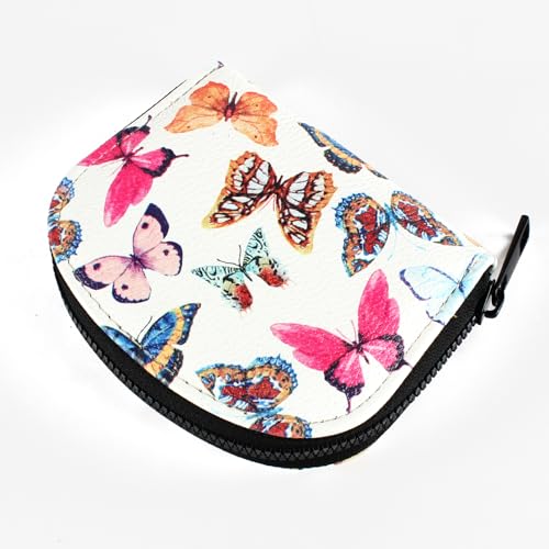 Small Zip Wallet Credit Card Wallet Coin change case Holder for women PU Leather(Butterfly) - color: Butterfly