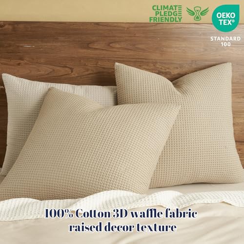 PHF Cotton Waffle Euro Shams 26" x 26", Khaki, No Insert - color: Khaki, size: 26" x 26" (Pack of 2)