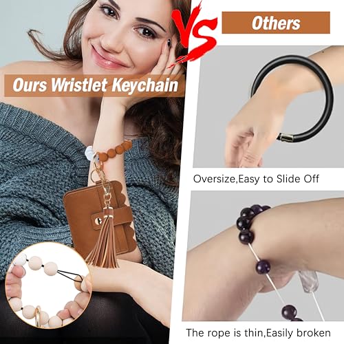 Wristlet Wallet for Women with Keychain – RFID Card Holder Small Wallet Wristlet with Key Ring - color: Light Brown, style: Classic