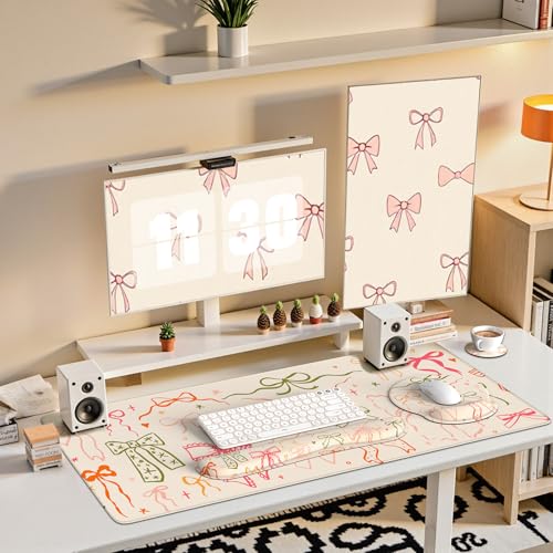 iCasso Desk Pad Mat, Large Mouse Pad and Keyboard Wrist Rest Set - color: Colorful Ribbon