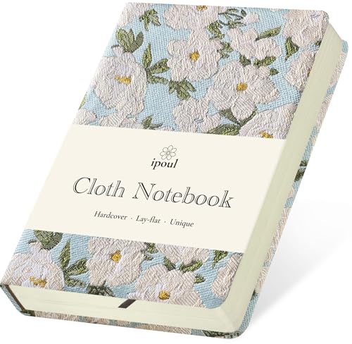 Pocket Notebook, A6, 4x6, Small Embroidered Journal, Cute Notebook, Lay Flat, Hardcover, Lined Notebook & Sketchbook, Personal Writing Journal for Women, Blue Journal, White Gardenia Flower - color: A6-Cute Gardenia