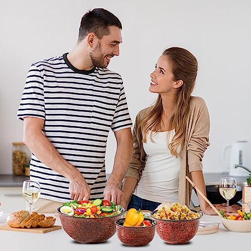 HASENSE Ceramic Mixing Bowls, Large Serving Dishes Set of 3 for Cooking, Baking, Prepping, Porcelain Nesting Bowls for Salads, Fruit, Popcorn, Cereal, 2.1/1.0/0.5 Qt, Dishwasher & Microwave Safe, Red - color: Red, size: 20+40+84 Ounce
