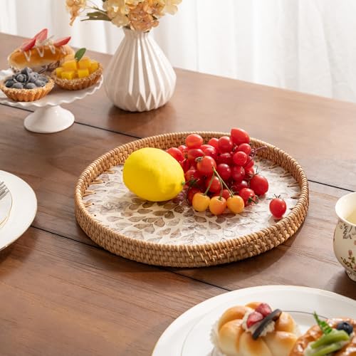 StorageWorks Coffee Table Trays for Decor, Small Wicker Woven Serving Tray - color: Yellow Petal, size: 11.8"
