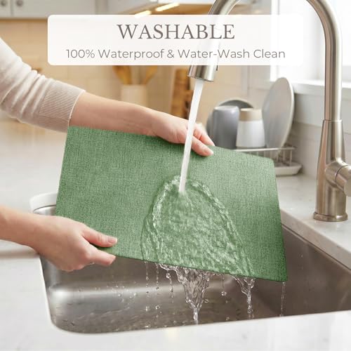 Romanstile Faux Leather Vinyl Placemats Set of 6, Dark Green - color: Dark Green