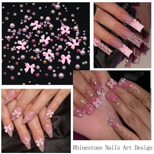 Bow Nail Charms with Pearls Rhinestones for Women Nail Design - color: Colorful-12