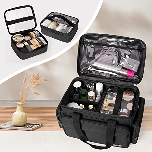 BAFASO Makeup Bag with 2 Removable Pouches and Detachable Dividers, Black - color: Black