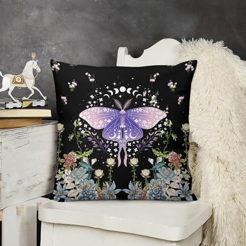 Floral Moth Moon Pillow Covers, Nature Aesthetic Flower Phase of The Moon Artistic Home Decor Sofa Bedroom Cushion Outdoor Indoor Decorations 16 "x16 - color: Butterfly-5, size: 16" x 16" (Pack of 2)
