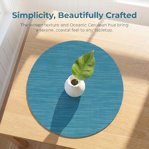 Round Imitation Bamboo PVC Placemats Set of 6,Countertop Protector - color: Blue