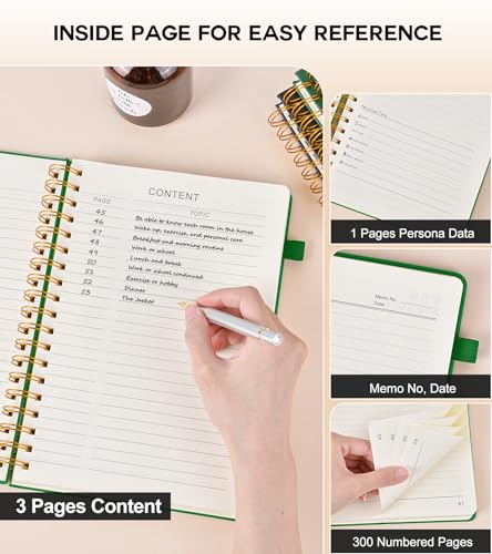 PERCUN Spiral Notebook 300 Numbered Lined Pages Hardcover Journal 8.5"x11" - color: Green, size: A4 size (8.5in x 11.5in)