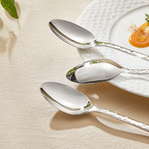 KINGSTONE 24-Piece Hammered Teaspoons Set, 7.06-Inch 18/10 Stainless Steel - size: 24-Piece