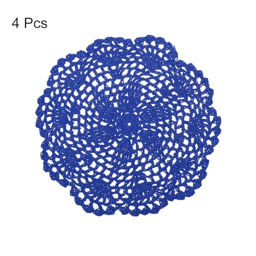 Crochet Doilies, 4Pcs 8 Inch - Handmade Crochet Cotton Coaster, Round Lace Placemats with Floral Patterns for Wedding Party Decoration (Bright Blue)