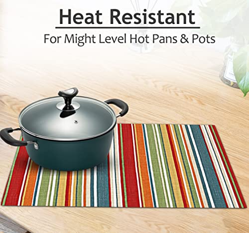 Ruvanti Placemats Set of 6, 100% Cotton Place Mats of 13"x19", Multi Stripe - color: Multi Stripe