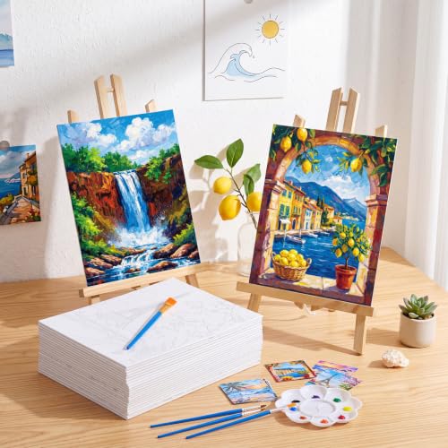 Sherr 24 Pcs Pre Drawn Canvas for Adult, Beach,Scenery, 8 x 10 Inch - size: 8 x 10 Inch, style: Beach,Scenery