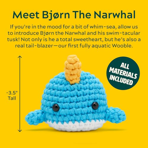 The Woobles Beginner Crochet Kit with Scissor - Bjørn the Narwhal - color: Blue, size: With Scissor Kit