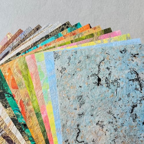 Kozo Studio - Milano Marble Mulberry Paper Pack (30 sheets, 15 designs) | Premium Decorative Paper for Scrapbooking, Card Making, Collage, Mixed Media Crafts, and DIY
