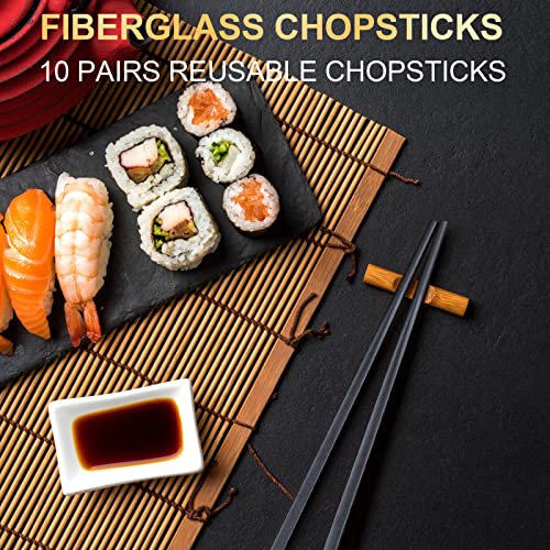 Fiberglass Chopsticks Set, 9.5 Inch, Pure Black, 5 Pairs - color: Pure Black