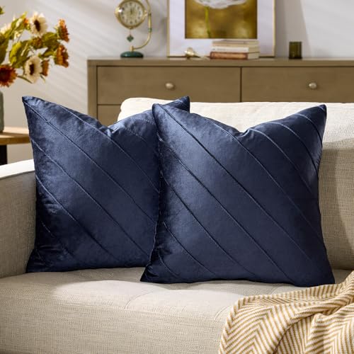 GIGIZAZA Navy Blue Velvet Stripe Throw Pillow Covers 16x16 Set of 2 - color: Navy Blue, size: 16" x 16" (Pack of 2)