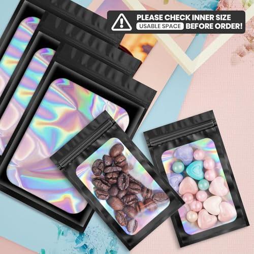Funfery 100 pcs Black Mylar Holographic Bags Packaging Bags,Clear Resealable Bag Foil Pouch Bag for Food Storage and Lipgloss,Jewelry,Eyelash Packaging for Small Business(2.4x3.9Inch) - color: Black, size: 2.4 x 3.9 Inch