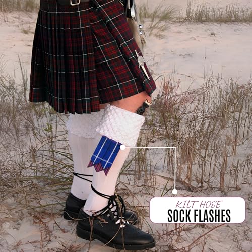EZE Kilt Flashes for Men with Heavy Buckle Adjusters, Plain & Tartan Kilt Sock Flashes Acrylic Wool - color: Pride of Scotland