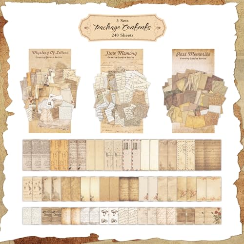 240 Sheets Scrapbook Paper, Journaling Scrapbooking Supplies, Aesthetic Decorative Sheet of Paper, ScrapBook Materials for Planner, Bullet Journaling, Junk Journal, Retro Crafts - color: I