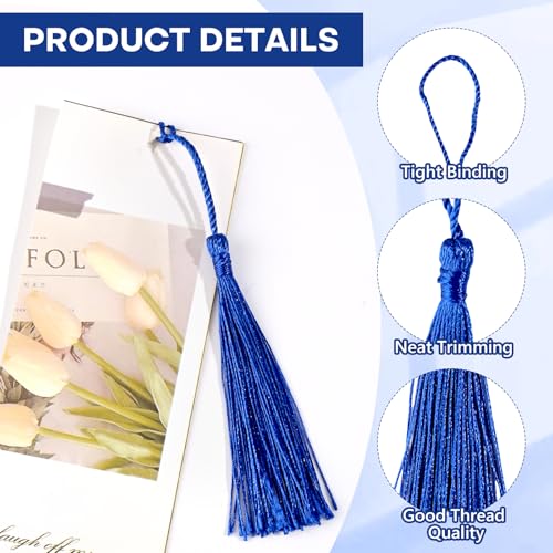 200pcs Bookmark Tassels Bulk 5 Inch Silky Soft Handmade Tassels for Crafts, DIY Jewelry Making, Gift Decorations,Royal Blue - color: Royal Blue