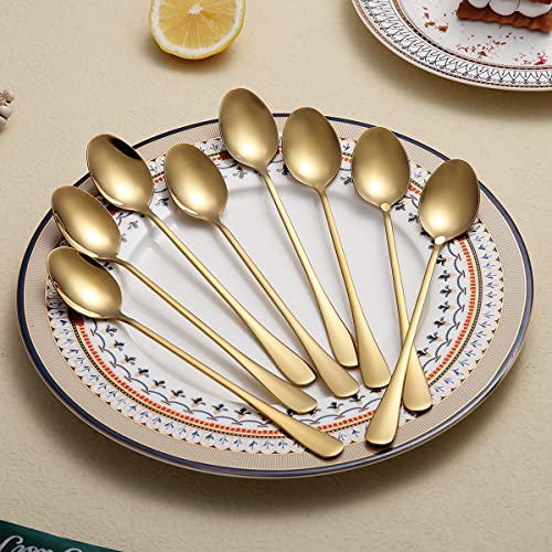 Premium Gold Stainless Steel Coffee & Tea Spoons - Set of 8 (Long Handle, Ice Cream, Cocktail) - color: 3. Gold-8 Piece