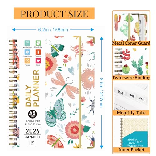 Planner 2026,Jan 2026-Dec 2026 Monthly & Weekly Calendar Planner,A5 Size - color: Orange