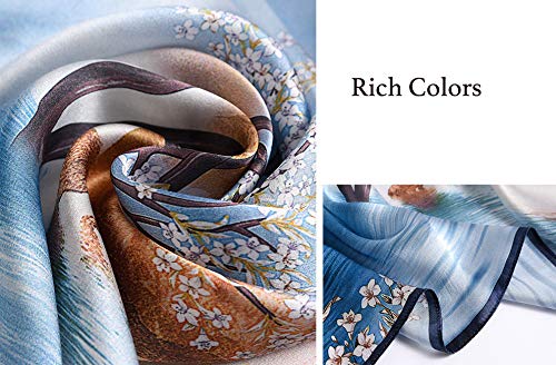 ANDANTINO 100% Mulberry Silk Scarf -21” Square Neckerchief with Gift Packed - color: Flower&tree