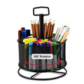 Marbrasse Mesh Desk Organizer, 360-Degree Rotating Multi-Functional Pen Holder, 4 Compartments Desktop Stationary Organizer, Home Office Art Supply Storage Box Caddy (Black) - color: Black