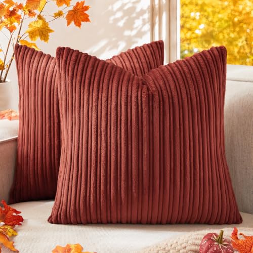 Kevin Textile Striped Corduroy 18”x18” Pillow Covers 2 Pack, Burnt Brick - color: Burnt Brick, size: 18" x 18" (Pack of 2)