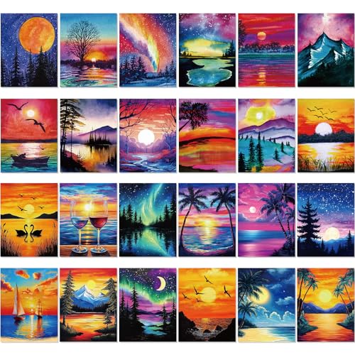 Sherr 24 Pcs Pre Drawn Canvas for Adult, Scenery, 8 x 10 Inch - size: 8 x 10 Inch, style: Scenery