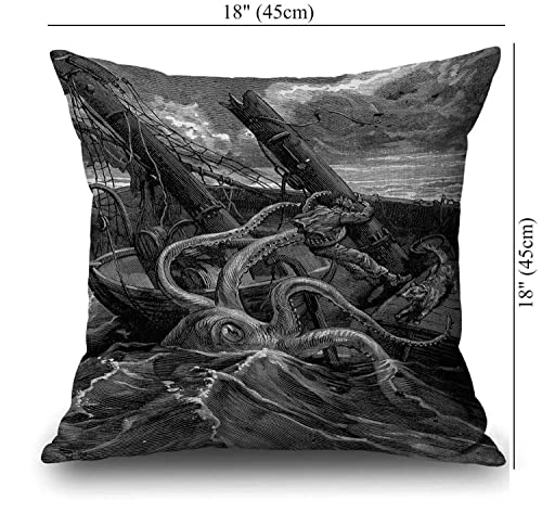 Solekla Ocean Octopus and Ship Pattern Throw Pillow Case 18 x 18 Inch Decorative Cotton Linen Cushion Cover for Sofa Couch Bed - color: Sl198