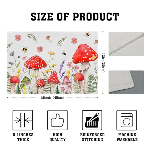 Mushroom Plants Placemats Set of 4，Rustic Wildflowers Heat Resistant Washable Place Mats 12x18 Inch Farmhouse Decor Table Mats for Party Kitchen Dining Indoor Outdoor - color: Mushroom