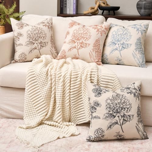 Kevin Textile Hydrangea Floral Pillow Covers Set of 2 18x18 Inch, Black - color: Black